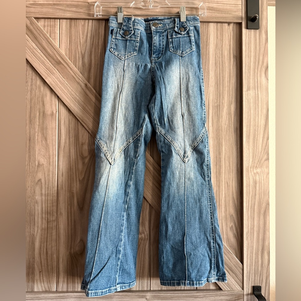 Blue Flare Jeans with Distressed Details - Vintage Y2K
